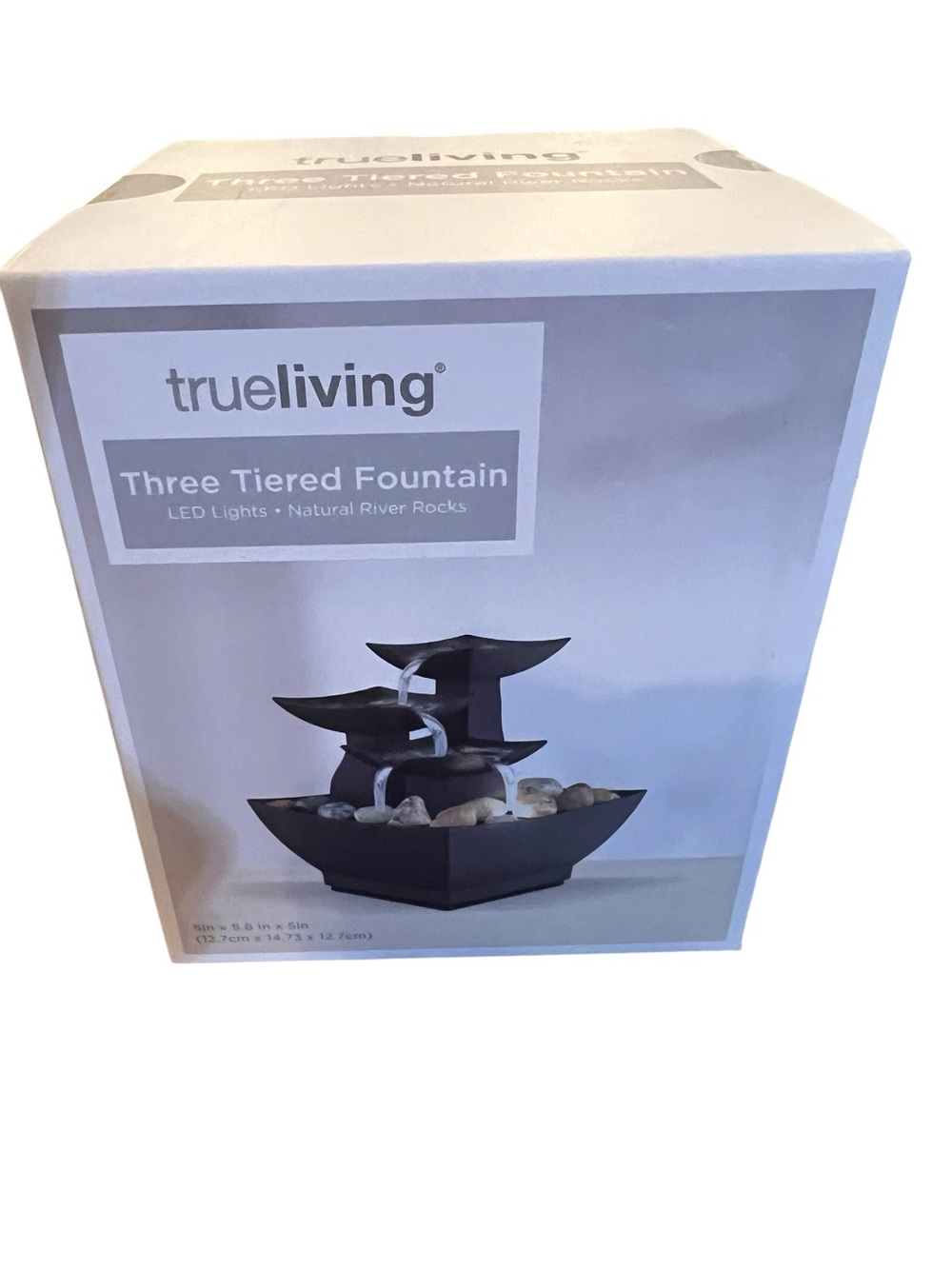 TrueLiving Three Tiered Fountain - Black with Natural Rocks